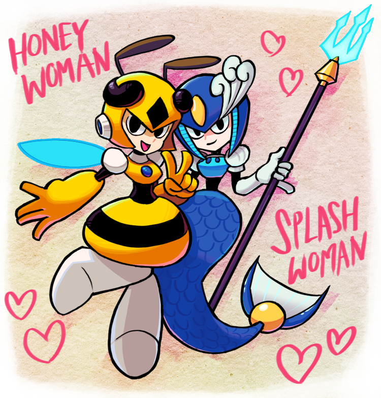 2girls, antennae, bee, black_eyes, capcom, duplicate, female, gradient