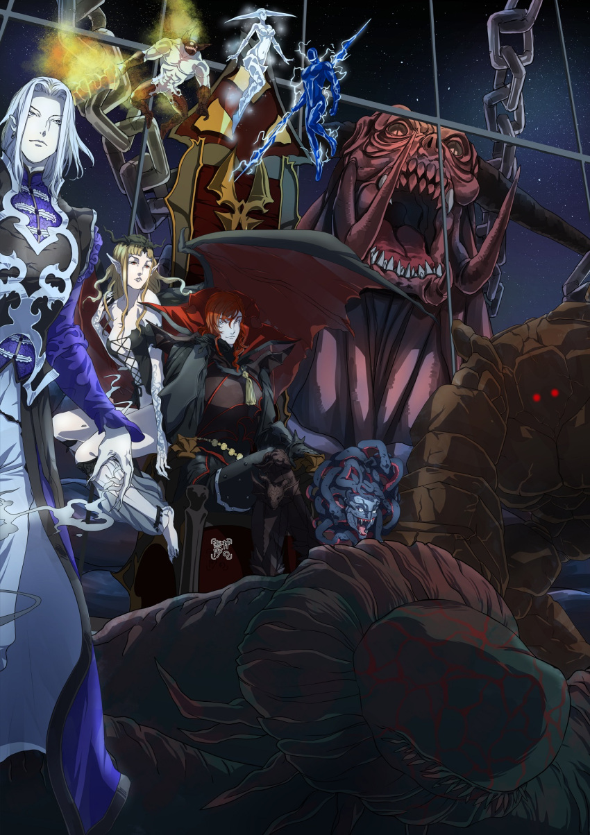 blonde_hair, castlevania, castlevania:_lament_of_innocence, chains, elemental, eudetenis, forgotten_one, golem