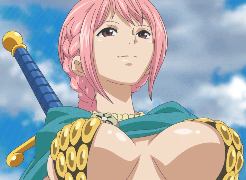 1girl, animated, animated_gif, armor, bikini_armor, breasts, cape, dressrosa