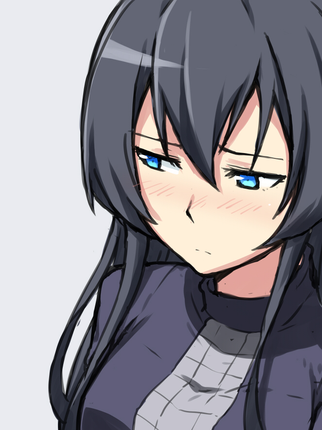 1girl, black_hair, blue_eyes, blush, breasts, fugi_yukihime, long_hair, ryuugajou_nanana_no_maizoukin
