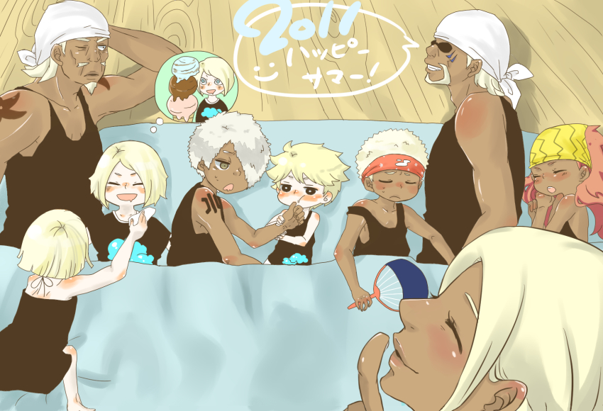 3girls, 6+boys, a_(naruto), atsui, bandanna, blonde_hair, c_(naruto), dark_skin, darui, facial_hair, goatee, karui, killer_bee, mabui_(naruto), multiple_boys, multiple_girls, naruto, omoi_(naruto), raikage, samui, white_hair