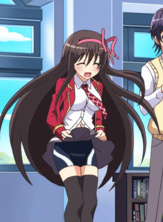 1girl, amakusa_kanade, animated, animated_gif, bike_shorts, black_hair, black_legwear, long_hair
