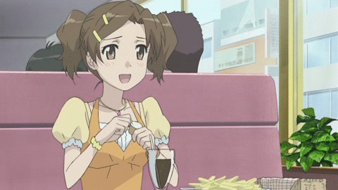 1boy, 1girl, akemiya_masaki, animated, animated_gif, black_hair, blush, food
