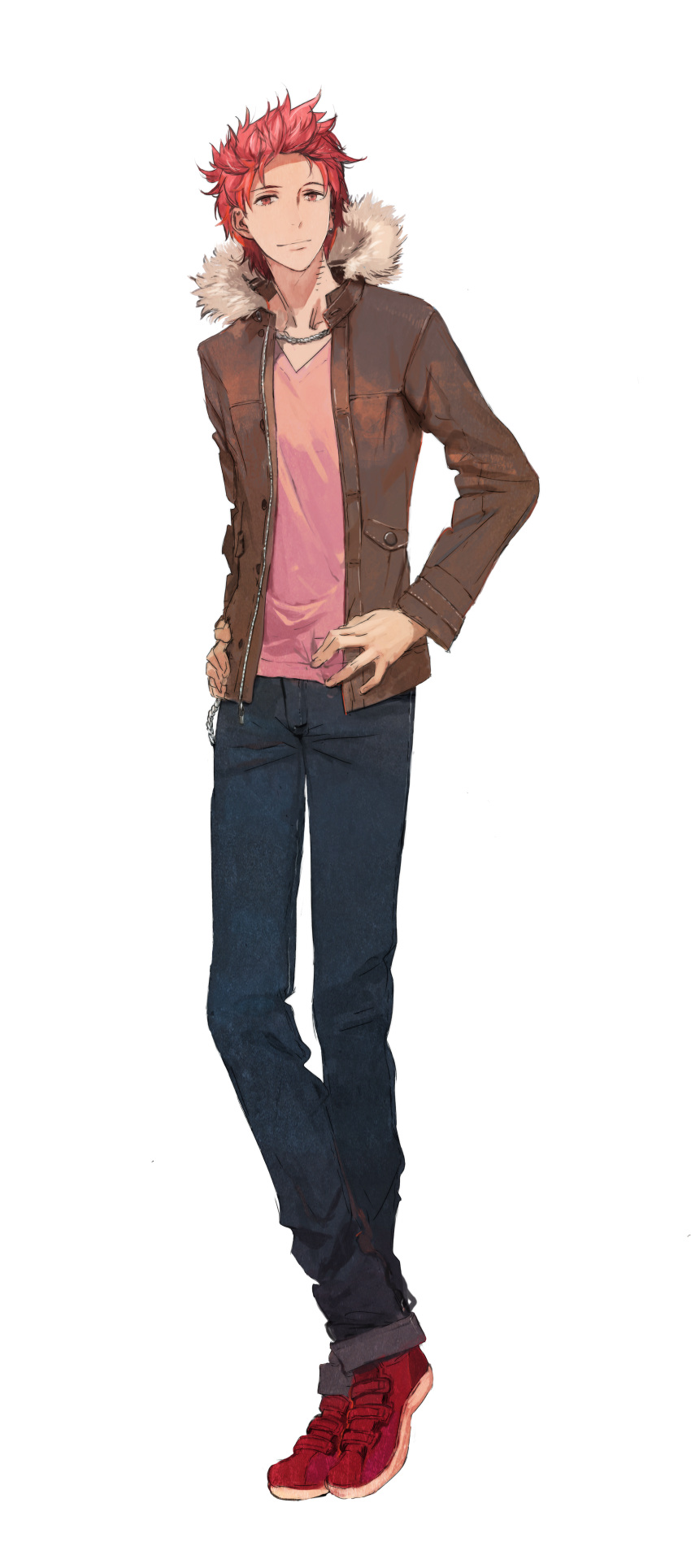 1boy, akagi_touma, atlus, full_body, fur_trim, genei_ibunroku_#fe, jacket, jewelry