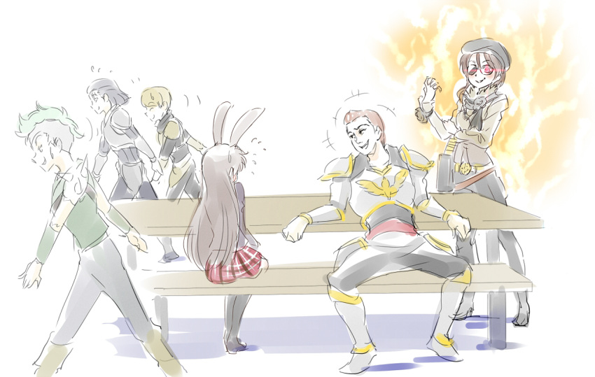 2girls, 4boys, animal_ears, brown_hair, cardin_winchester, coco_adel, dove_bronzewing, glasses