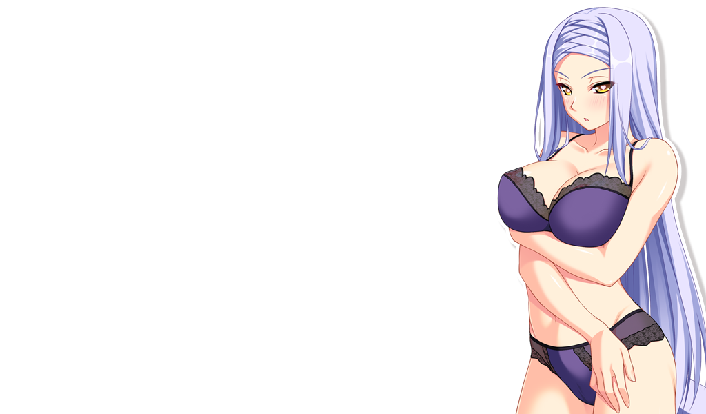 1girl, akuyome!_akuma_na_yome_ni_shiborareru, blush, bra, breast_hold, breasts, cleavage, crea_(akuyome)