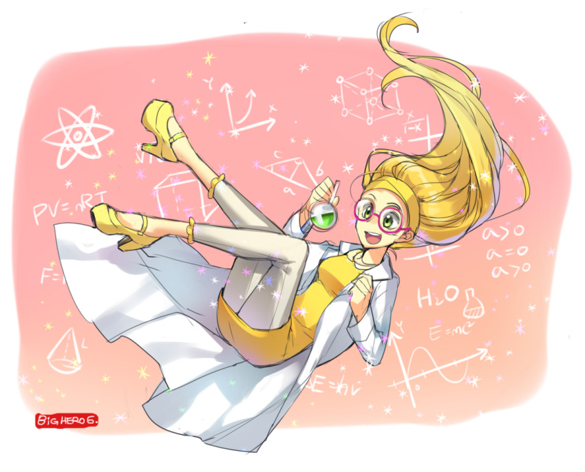1girl, big_hero_6, blonde_hair, disney, glasses, gradient, gradient_background, high_heels