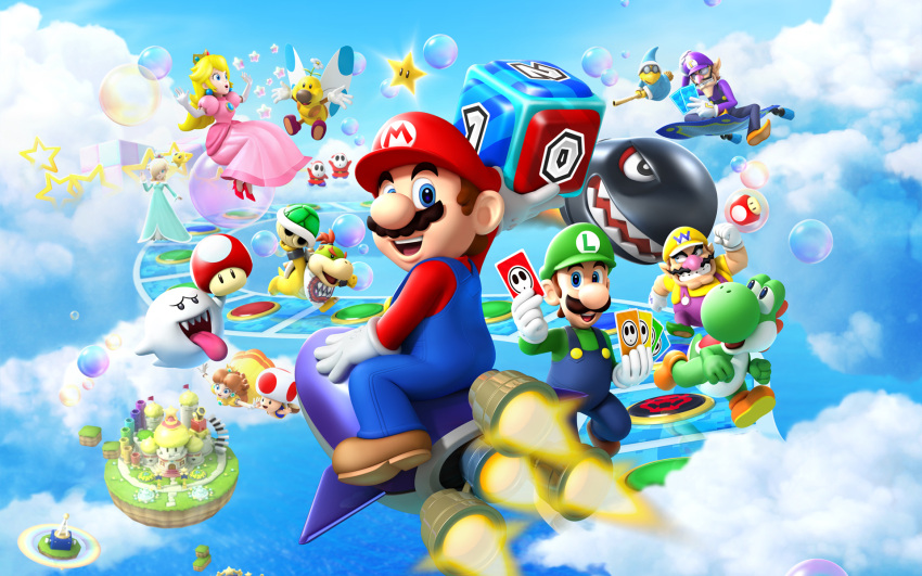 3girls, 4boys, bangs, bib, blonde_hair, blue_eyes, boo, bowser_jr.