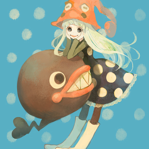 black_eyes, dress, eruka_frog, hat, lowres, pantyhose, pechika, smile