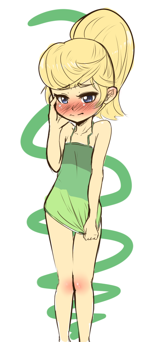 1girl, blonde_hair, blue_eyes, blush, child, cindy_vortex, covering, covering_crotch