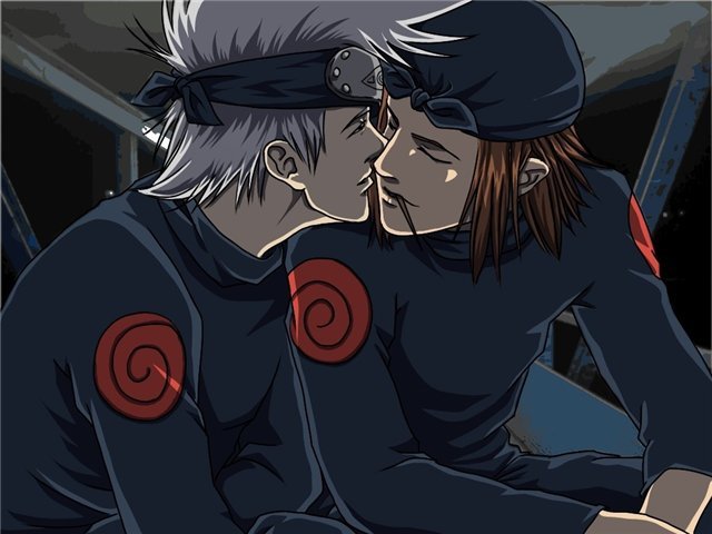 hatake_kakashi, kiss, naruto, shiranui_genma, yaoi