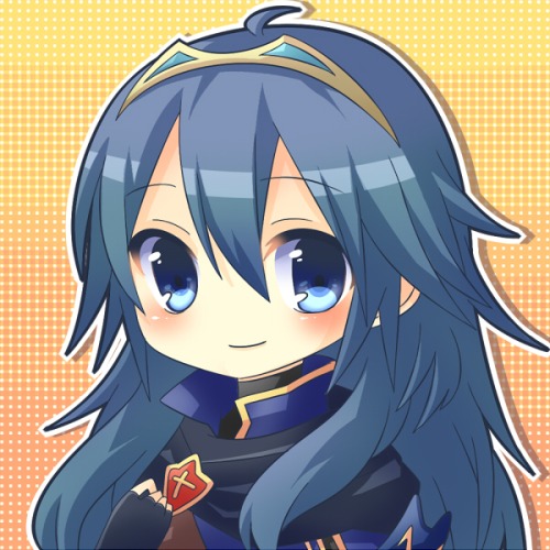 1girl, blue_eyes, blue_hair, chibi, cute, female, female_focus, fire_emblem, fire_emblem:_kakusei, intelligent_systems, looking_at_viewer, lucina, nintendo, oruga_(oruoruga), polka_dot, polka_dot_background, solo, tagme