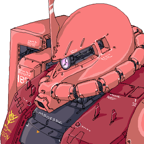 gundam, mecha, mobile_suit_gundam, mshr0107, oekaki, simple_background, zaku, zaku_ii, zaku_ii_s_char_custom