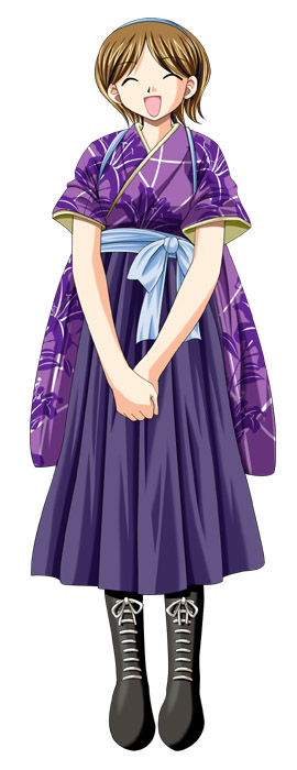 1girl, arisa, brown_hair, closed_eyes, maid, open_mouth, short_hair, simple_background, solo, tagme