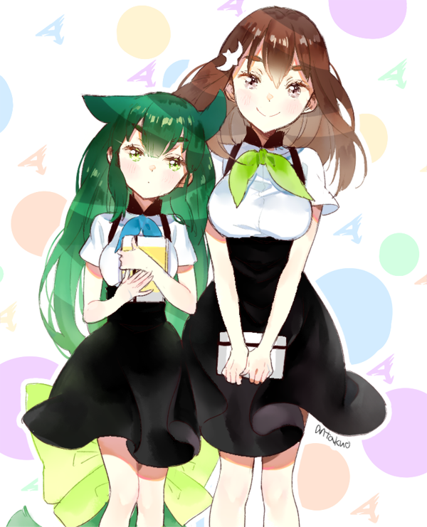 2girls, anco_(melon85), breasts, brown_hair, female, gatchaman, gatchaman_crowds, green_eyes