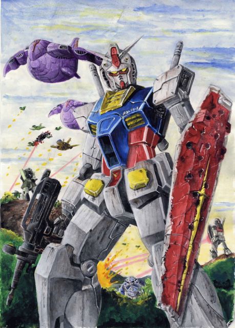 aircraft, airplane, akahige_322-gou, battle, damaged, dopp, firing, gaw_(gundam)