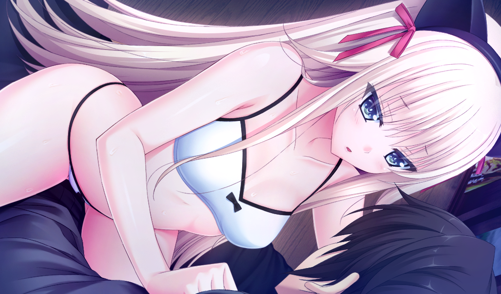 1girl, animal_ears, atelier_kaguya, baku_ane_otouto_shibocchau_zo!, blonde_hair, blue_eyes, blush, bra