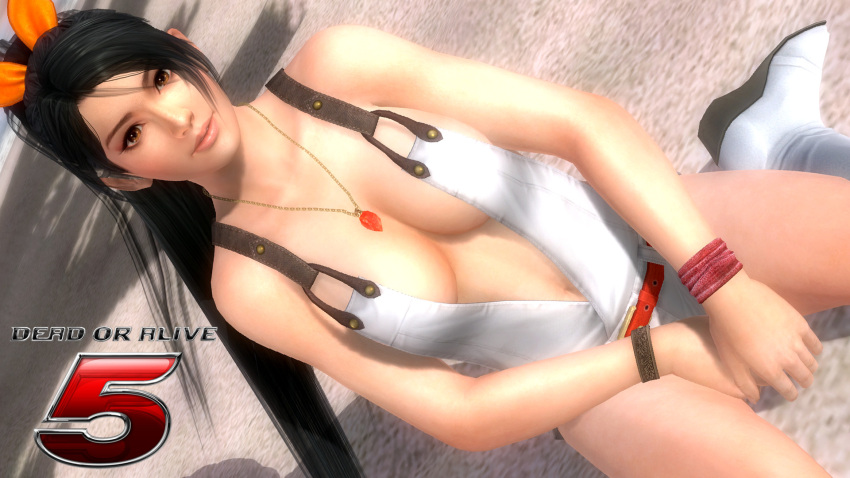 1girl, black_hair, breasts, brown_eyes, cleavage, dead_or_alive, jewelry, lips, looking_at_viewer, momiji_(ninja_gaiden), necklace, ninja_gaiden, ninja_gaiden:_dragon_sword, ponytail, wallpaper