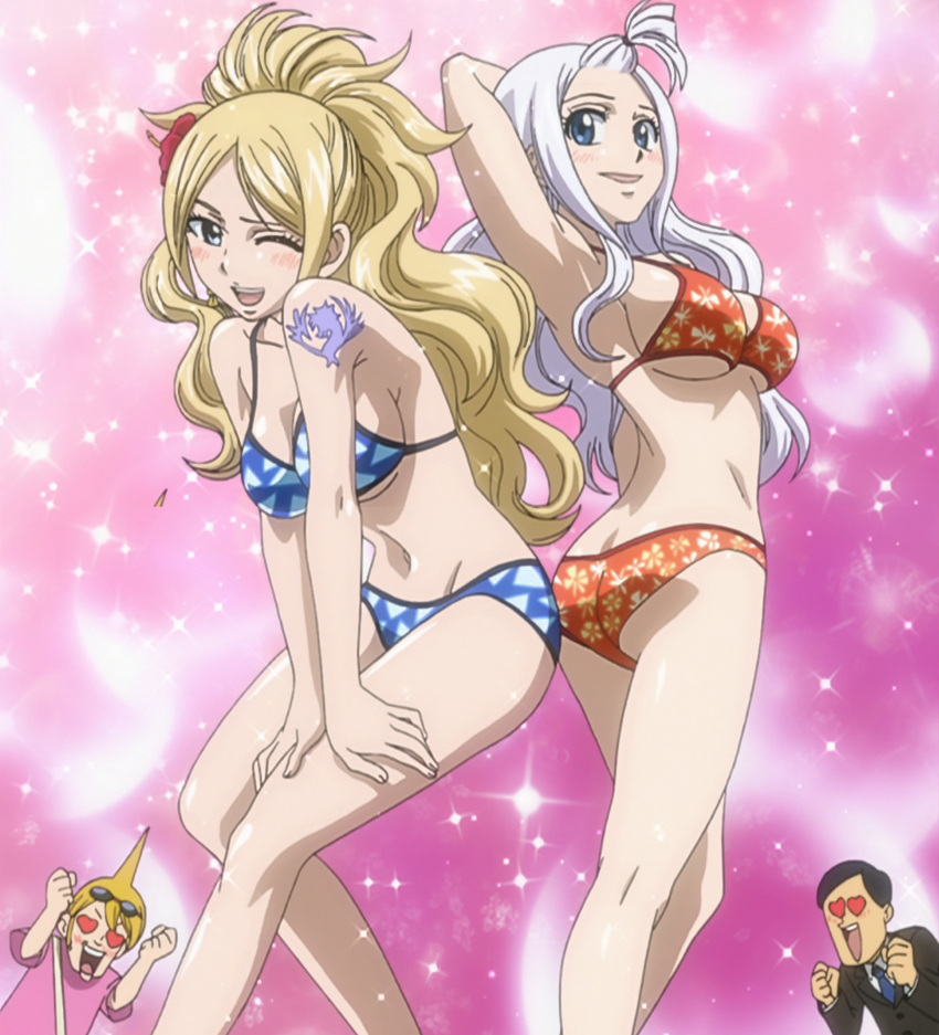 2boys, 2girls, ass, ass-to-ass, bikini, blonde_hair, blue_eyes, blush