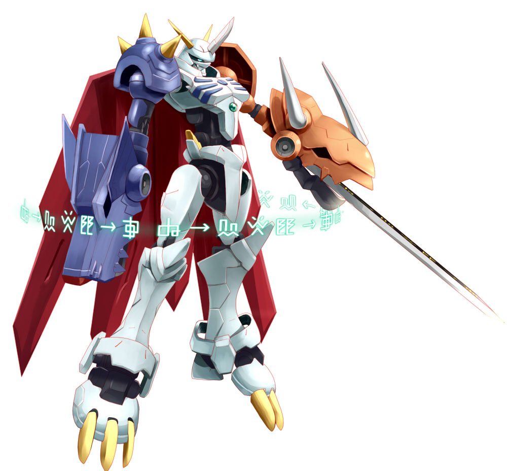 biri_(artist), digimon, fangs, horns, mecha, monster, no_humans, omegamon