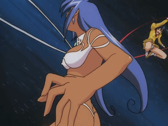 2girls, 90s, agent_aika, animated, animated_gif, black_hair, bobby_socks, breasts