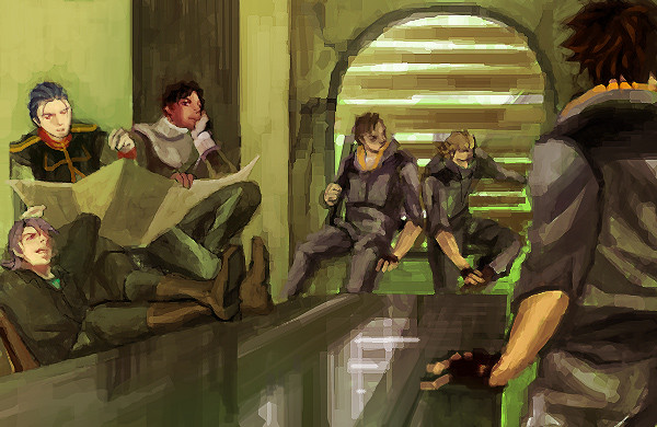 6+boys, anish_lofman, boots, chair, fingerless_gloves, garsky_zinobaev, gloves, gundam