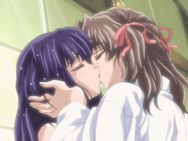 00s, 2girls, animated, animated_gif, blush, glasses, harukawa_tomomi, kao_no_nai_tsuki