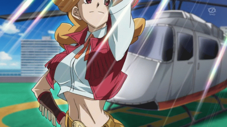 1girl, animated, animated_gif, belt, bouncing_breasts, bow, bowtie, breasts, collared_shirt, cowboy_hat, female, hand_on_hip, hat, helicopter, holding, large_breasts, light_brown_hair, looking_at_viewer, melissa_claire, microphone, midriff, one_eye_closed, open_mouth, red_eyes, shirt, smile, staff, tagme, talking, upper_body, vehicle, vest, western, wink, yu-gi-oh!, yuu-gi-ou_arc-v