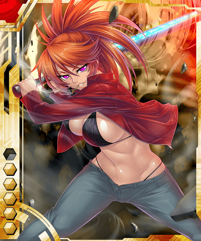 1girl, azuma_kamimura, bikini, breasts, cara_the_blood_lord, female, kagami_hirotaka, large_breasts, lilith-soft, looking_at_viewer, smile, swimsuit, taimanin_asagi, taimanin_asagi_battle_arena, weapon