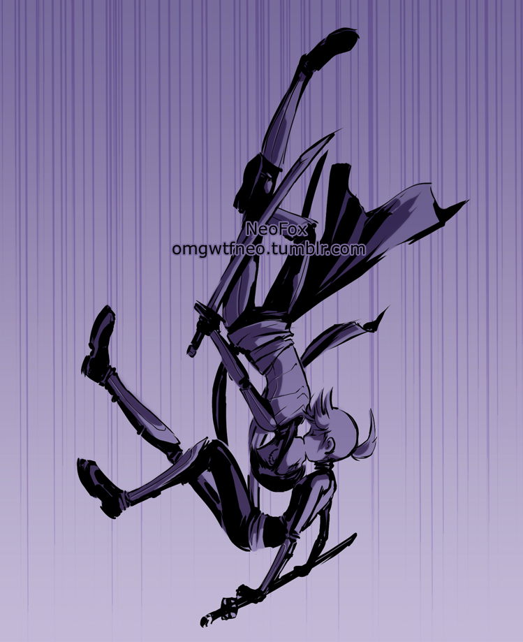 2girls, april_o'neil, black_hair, closed_eyes, fall, falling, greyscale, karai
