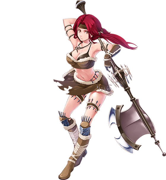 1girl, axe, bra, breasts, cleavage, female, headband, large_breasts