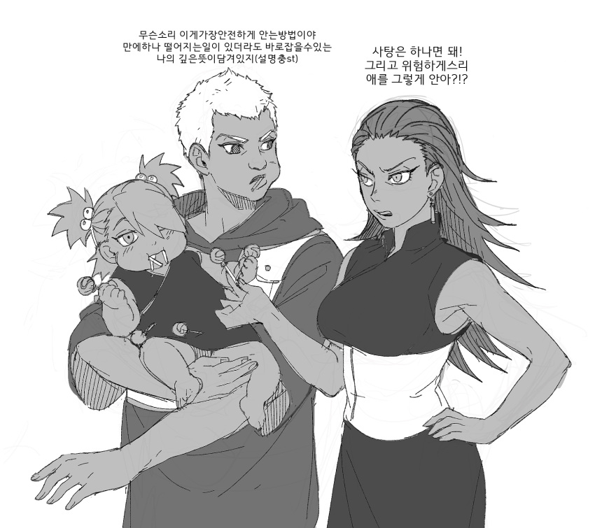 1boy, 2girls, akimichi_chouchou, baby, candy, dark_skin, highres, karui_(naruto)