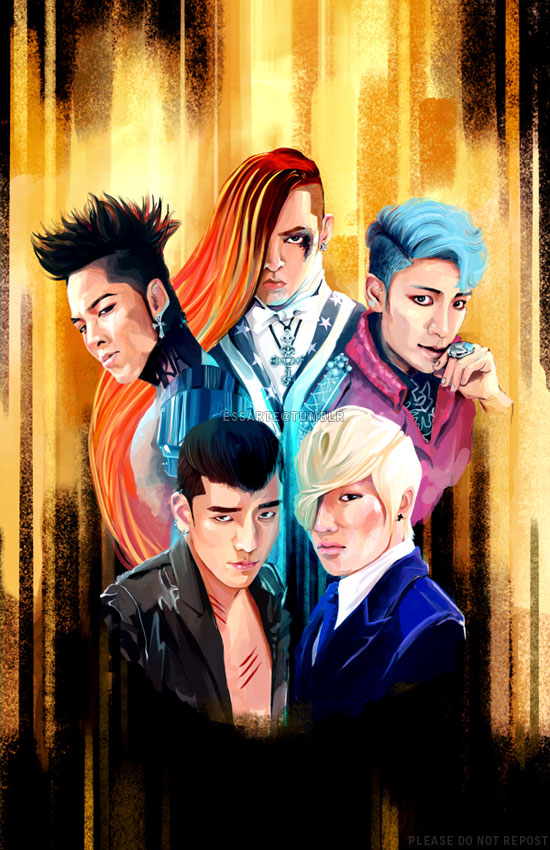 5boys, armor, asymmetrical_hair, bigbang, blonde_hair, blue_hair, bow, bowtie