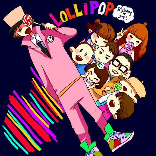 2ne1, 4girls, 5boys, bangs, belt, bigbang, black_hair, bom_(2ne1)