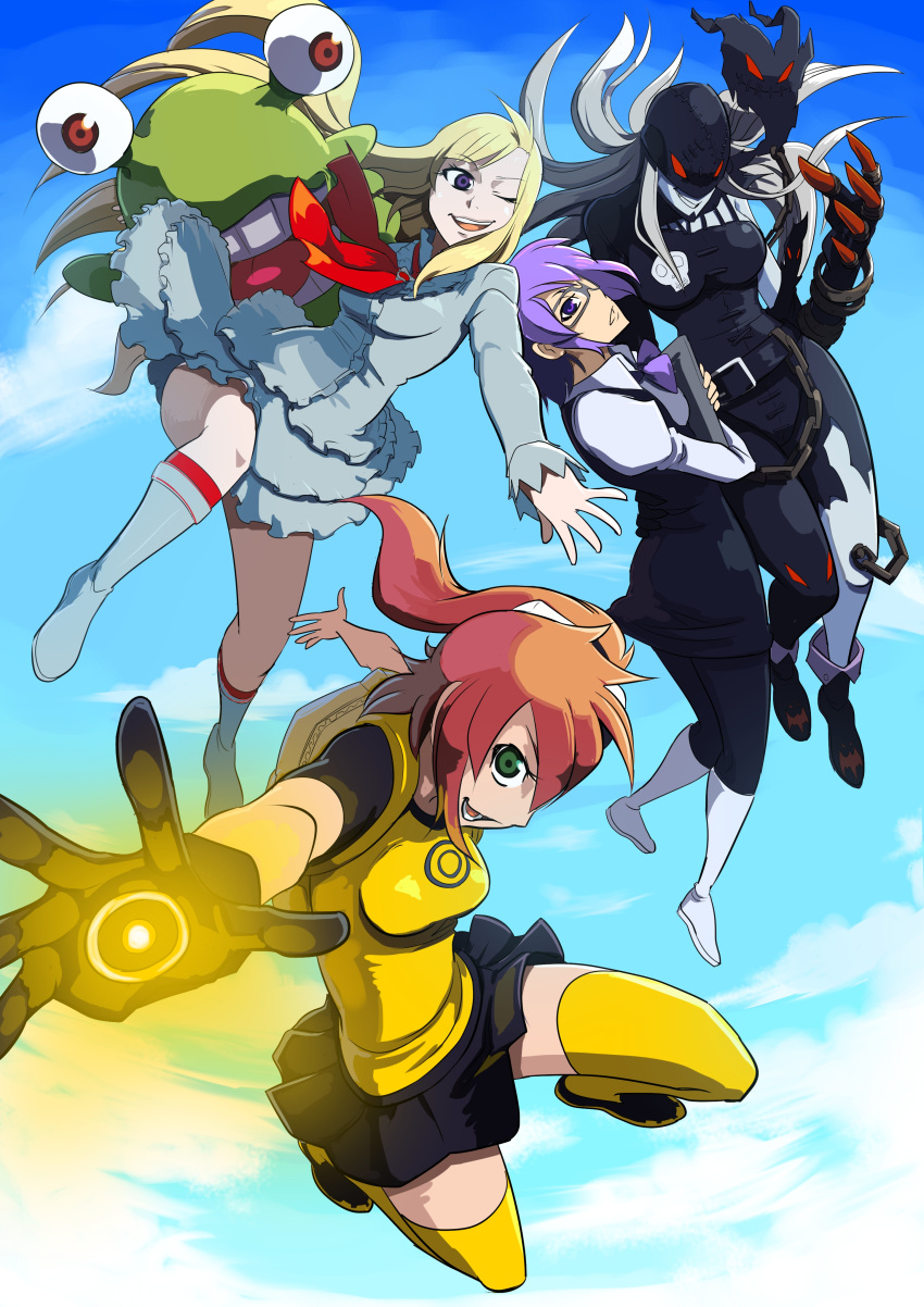 aiba_ami, bandai_namco, blonde_hair, boots, claws, clouds, demon_girl, digimon