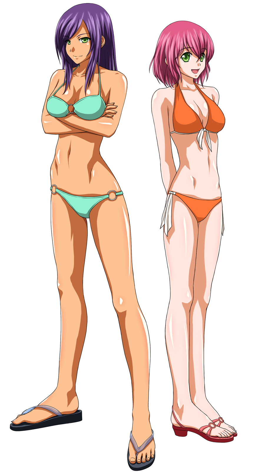 bikini, crossed_arms, dark_skin, faris_scherwiz, final_fantasy, final_fantasy_v, green_eyes, highres