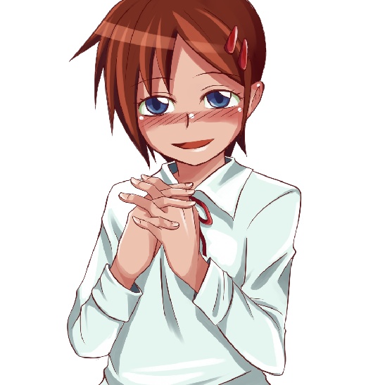 blue_eyes, brown_hair, demonophobia, hairclip, kunikai_sakuri, schoolgirl, short_hair, smile