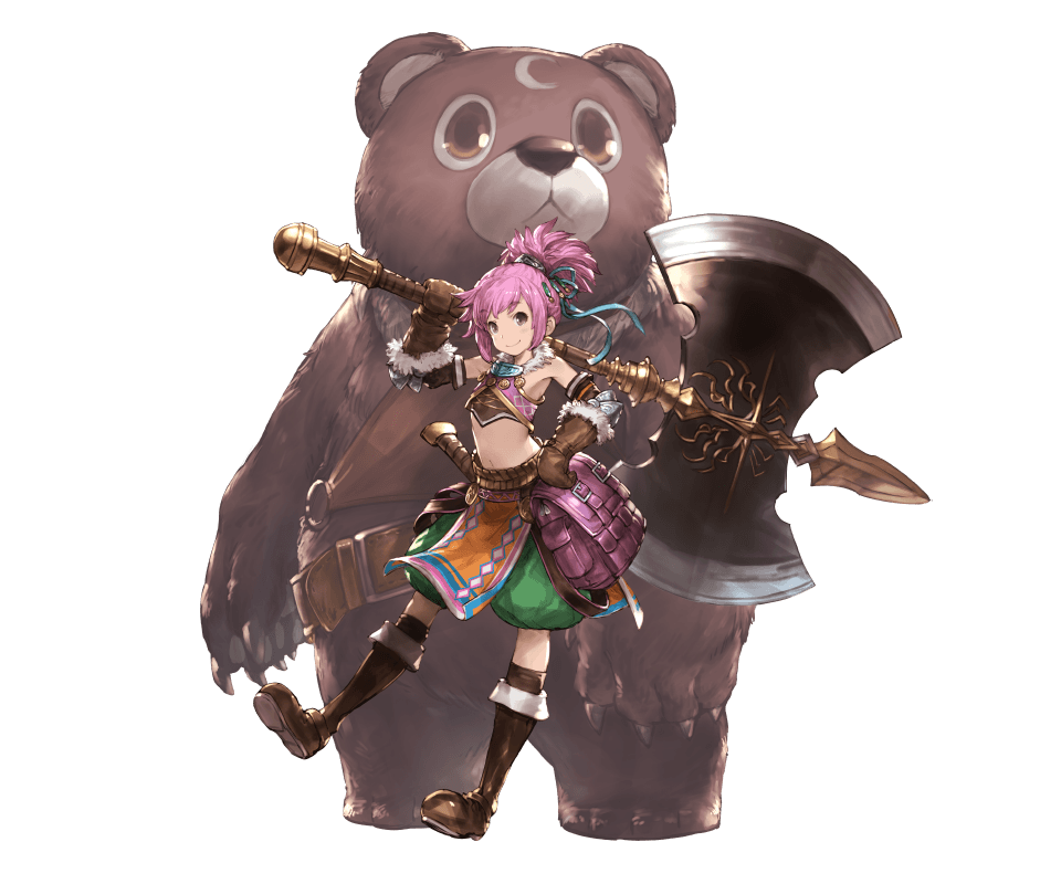 abby_(shingeki_no_bahamut), axe, battle_axe, bear, brown_eyes, closed_mouth, full_body, granblue_fantasy
