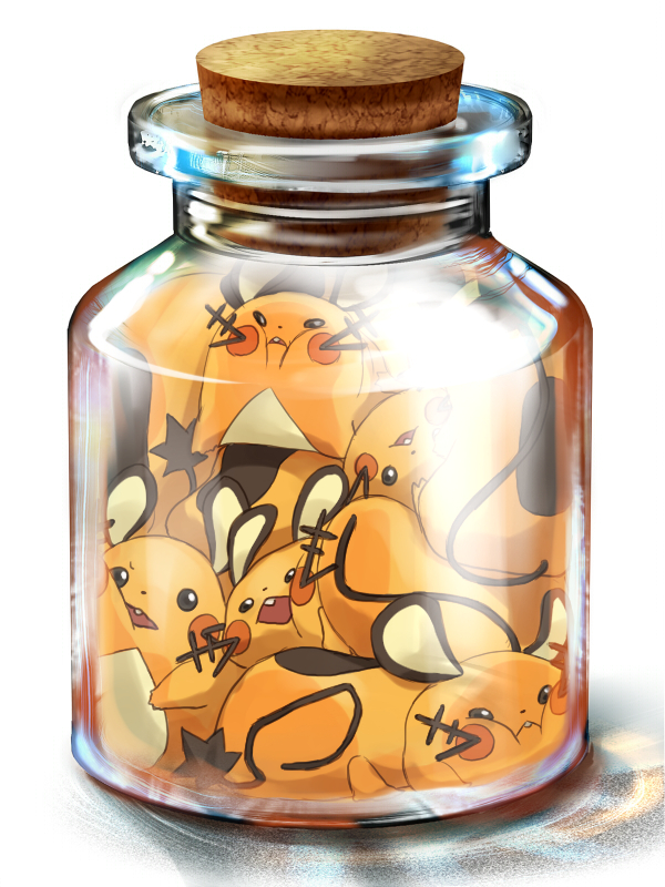 bottle, bottle_meme_(pixiv), cork, dedenne, in_bottle, in_container, jar, meme, mouse, no_humans, nyaashan, pokemon, pokemon_(creature), simple_background, squish, white_background