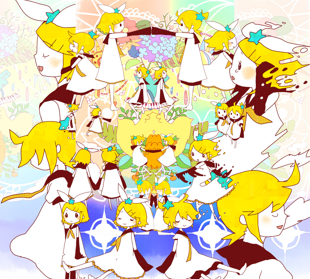 blue_eyes, chibi, detached_sleeves, gemini_(vocaloid), hair_ornament, hairclip, hashimochi, kagamine_len