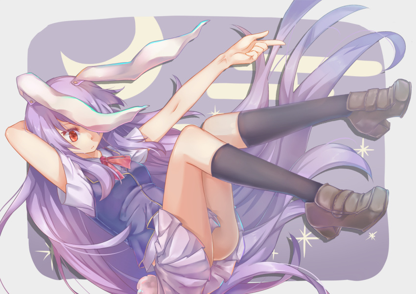 1girl, alternate_costume, animal_ears, arm_behind_head, black_legwear, brown_shoes, bunnysuit, full_body
