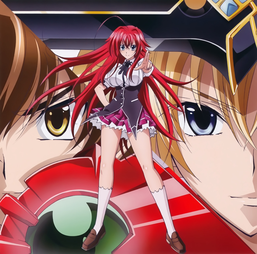 1girl, blue_eyes, blush, breasts, high_school_dxd, highres, hyoudou_issei, kiba_yuuto