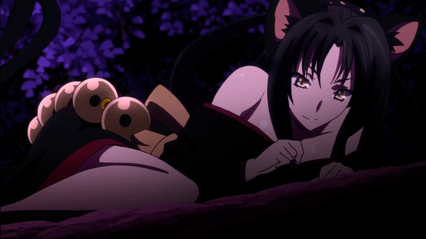 1girl, animated, animated_gif, black_hair, breasts, high_school_dxd, kuroka, large_breasts