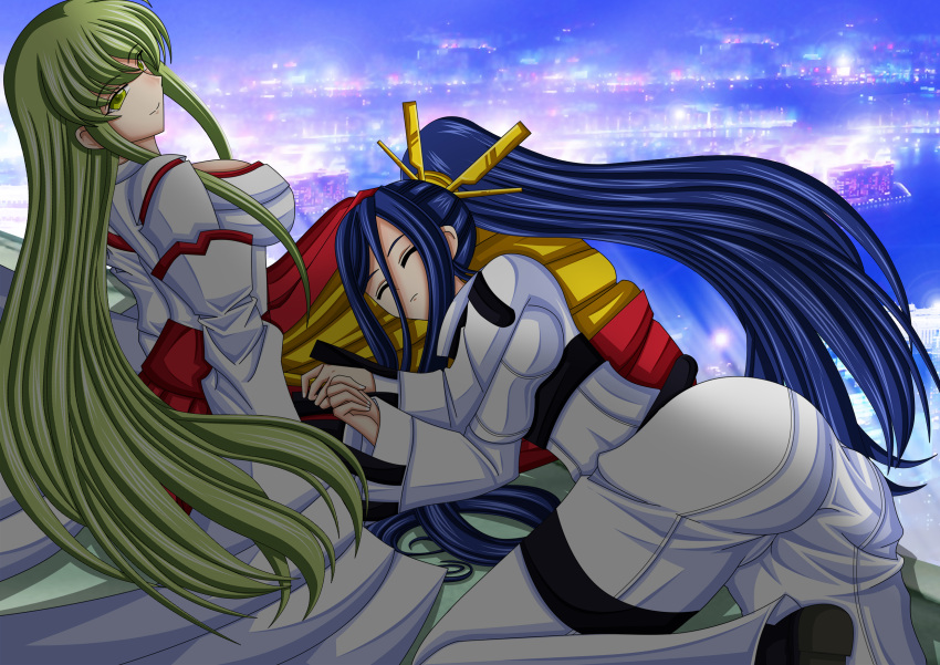 2girls, arc_system_works, ass, belt, blazblue, bodysuit, boots, breasts