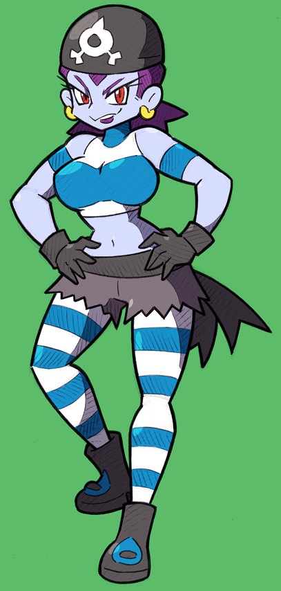 1girl, alternate_hairstyle, ankle_boots, armband, bandanna, bangs, black_gloves, blue_eyes