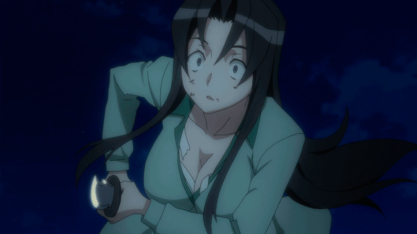 1boy, 2girls, animated, animated_gif, black_hair, bouncing_breasts, breasts, gun