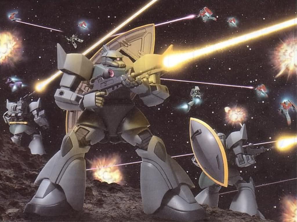 battle, explosion, firing, gelgoog, gelgoog_cannon, gm_(mobile_suit), gun, gundam