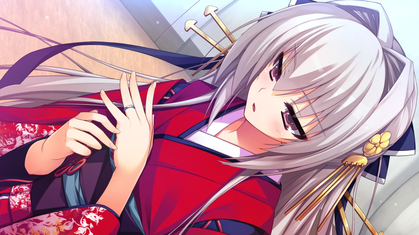 1girl, blush, bow, brown_eyes, daizenji_suzuka, female, game_cg, grey_hair