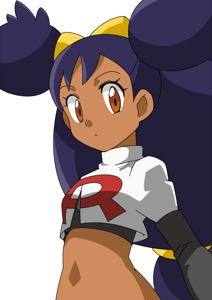 brown_eyes, hainchu, iris_(pokemon), navel, pokemon, purple_hair, team_rocket_(cosplay)