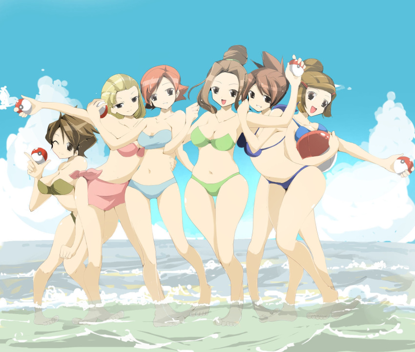 00s, 10s, 6girls, 90s, bikini, creatures_(company), game_freak, highres